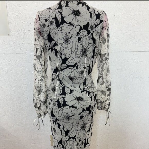 ECI New York Flower Pattern Beaded Sheer Dress Silk - Picture 3 of 8